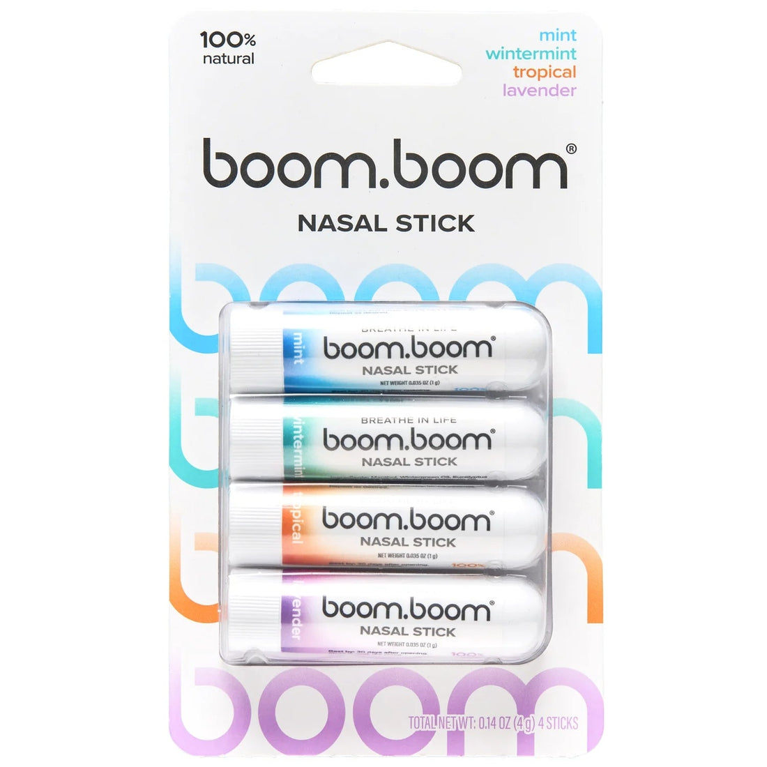 Healthova BoomBoom Nasal Stick with vapor flow technology, mint and tropical essential oils for a cooling, refreshing mood boost.