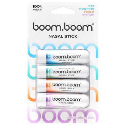 Healthova BoomBoom Nasal Stick with vapor flow technology, mint and tropical essential oils for a cooling, refreshing mood boost.