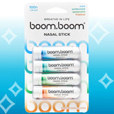 Healthova BoomBoom Nasal Stick with vapor flow technology, mint, wintermint, and tropical essential oils for a cool, refreshing mood boost.