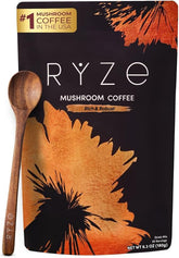Healthova RYZE Superfoods Mushroom Coffee Dark Roast with Lions Mane and Turkey Tail, 30 servings, instant coffee for energy and immunity.