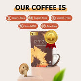 Healthova RYZE SUPERFOODS Mushroom Coffee Dark Roast with Lions Mane and Turkey Tail, 30 servings, supports energy, focus, digestion, and immunity.