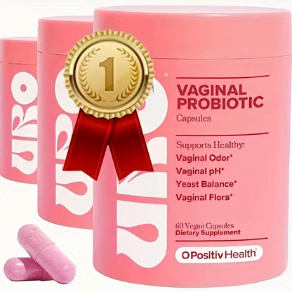 URO Vaginal Probiotics for Women by Healthova, 60-count, showing capsules and packaging for vaginal health and pH balance.