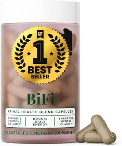 Vital Source Nutrition-BiFi Primal Health Blend capsules by Healthova, showing the supplement bottle and capsules inside.