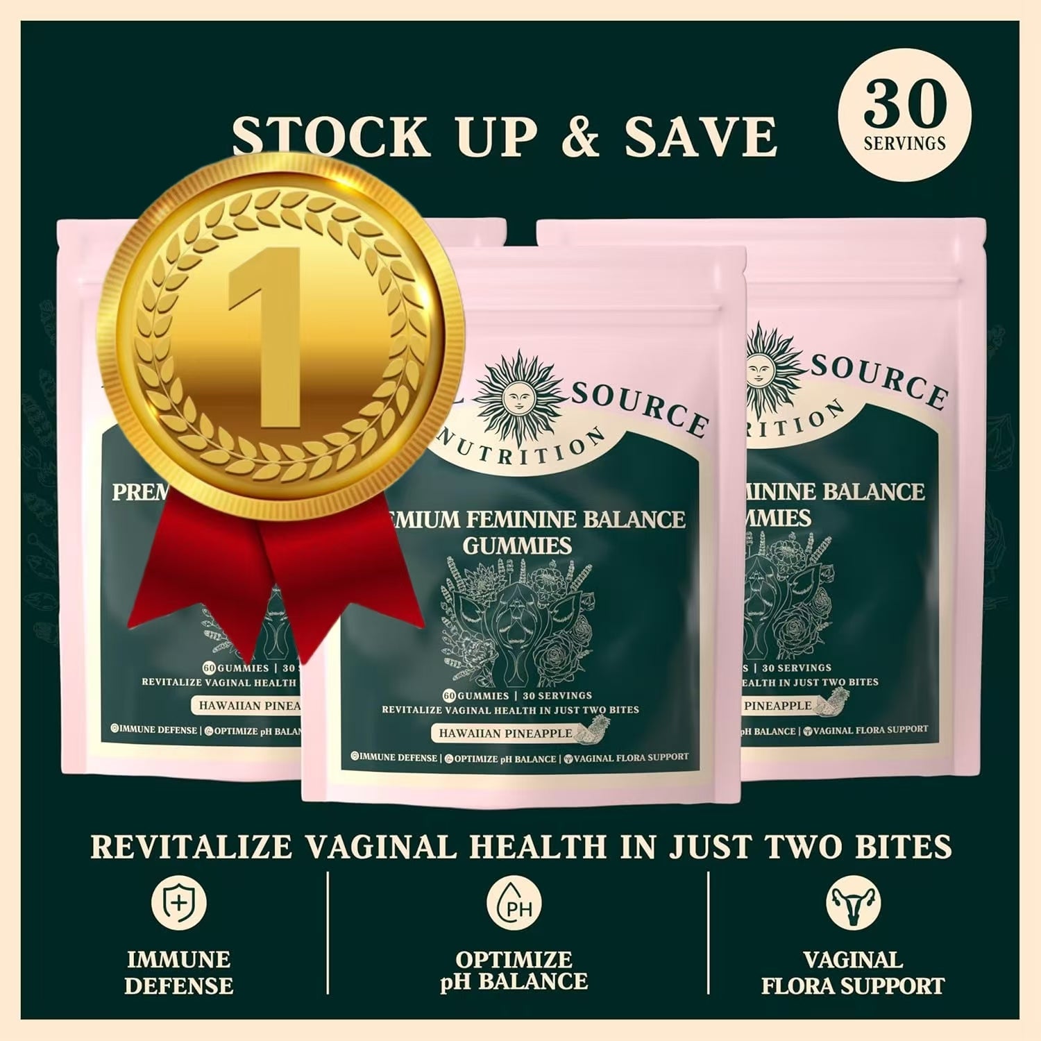 Vital Source Nutrition Feminine Balance Gummies by Healthova, vegan pineapple-flavored supplements for women&