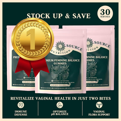 Vital Source Nutrition Feminine Balance Gummies by Healthova, vegan pineapple-flavored supplements for women&