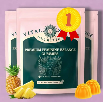 Vital Source Nutrition Feminine Balance Gummies by Healthova, Hawaiian pineapple flavor, 60 vegan, gluten-free, halal women&