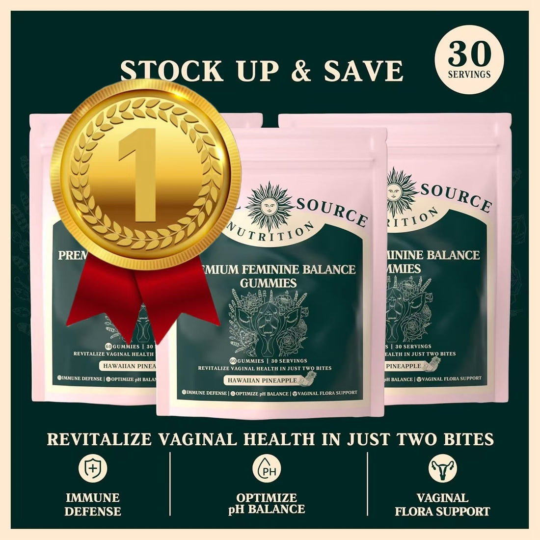 Vital Source Nutrition Feminine Balance Gummies by Healthova, vegan pineapple-flavored women&