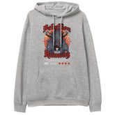 Yūjin Clothing Rebellion Hoodie featuring a comfortable fit with bold graphic design and soft fabric in black.