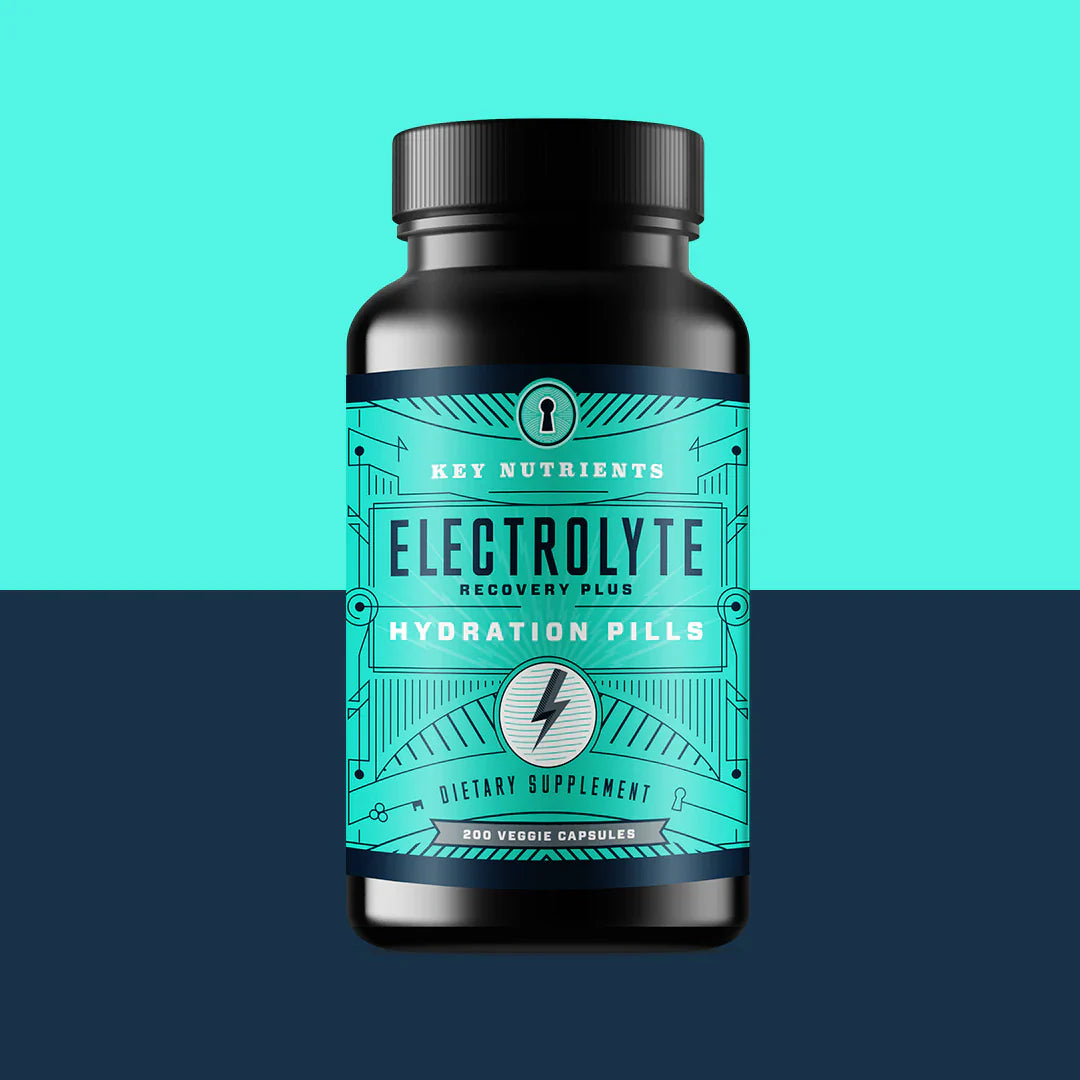 Key Nutrients electrolyte hydration pills in capsule form, showing white capsules on a neutral background.