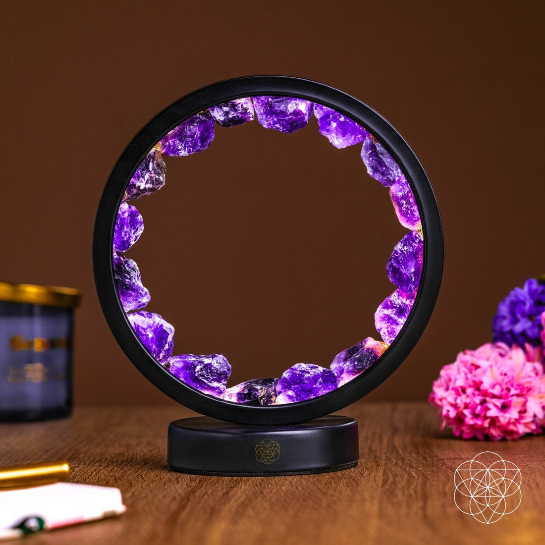 Spiritual Protection Amethyst Lamp night light by Conscious Items, featuring a purple amethyst crystal for calming ambiance and protection.