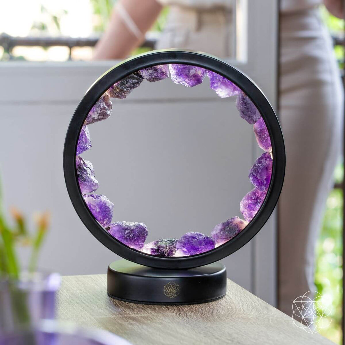Amethyst spiritual protection night light by Conscious Items, featuring a glowing purple amethyst crystal lamp for calming ambiance.
