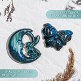 Labradorite crystal heart carving titled "I Am Reborn" by Conscious Items, symbolizing transformation and renewal.