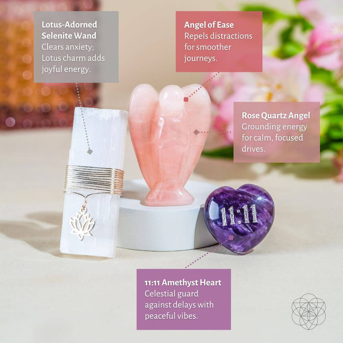 Conscious Items I Am Very Lucky 11:11 Blessed Car Crystal Kit with various crystals for positive energy and luck.