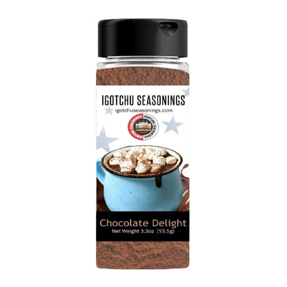 Chocolate Delight limited edition holiday chocolate treat from Igotchu Seasonings, 5.5 oz, with rich, smooth chocolate surface.