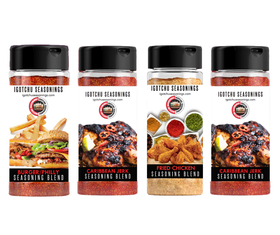 Igotchu Seasonings Meat Lovers spice blend in a jar, featuring a variety of herbs and spices for flavorful meat dishes.