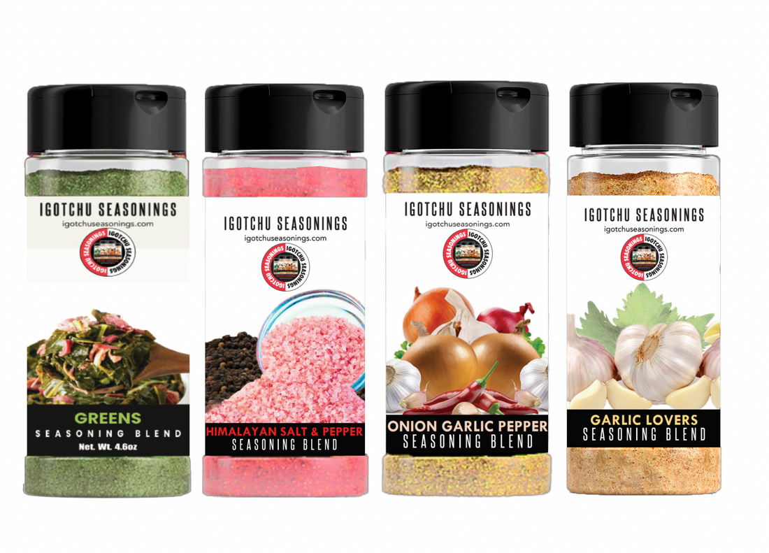 Vegetable Delight seasoning by Igotchu Seasonings, featuring colorful dried vegetable flakes in a glass jar.