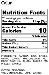 Igotchu Cajun Creole seasoning jar with nutrition facts label, showcasing a blend of spices for Cajun and Creole dishes.