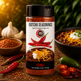 Igotchu Chili Seasoning in a container, featuring vibrant red chili flakes and spices for flavorful cooking.