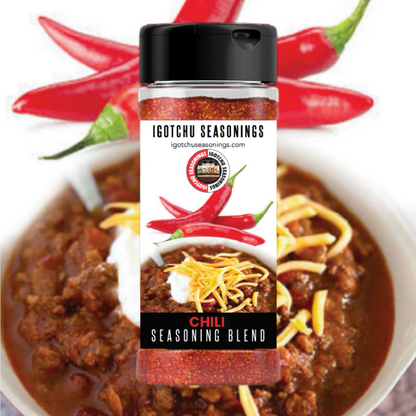 Igotchu Chili Seasoning in a jar, showing vibrant red chili powder and spices for flavorful seasoning.