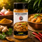 Igotchu Curry Seasoning jar with spice blend, featuring a label and colorful packaging for flavorful cooking.