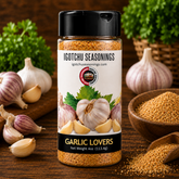 Igotchu Garlic Lovers seasoning jar from Igotchu Seasonings with garlic-themed label, showcasing flavorful garlic spice blend.