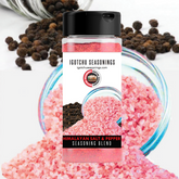 Igotchu Himalayan Salt and Pepper seasoning in a glass jar with a black lid, showing salt and pepper spices inside.