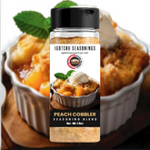 Igotchu Peach Cobbler Seasoning jar with label, showcasing peach and spice ingredients for baking and dessert flavoring.