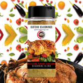 Igotchu Roasted Turkey & Chicken seasoning in a jar, featuring a label with images of roasted turkey and chicken, ideal for flavorful cooking.