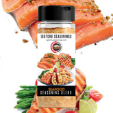 Igotchu Seafood seasoning jar, a blend of spices and herbs for enhancing seafood dishes, in a clear container with a label.