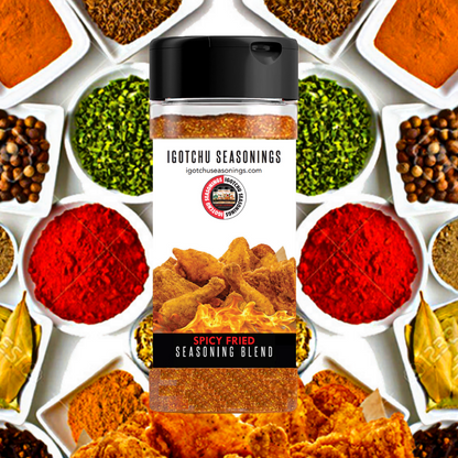 Igotchu Spicy Fried Chicken seasoning bottle with label showing spicy chicken illustration and product name.