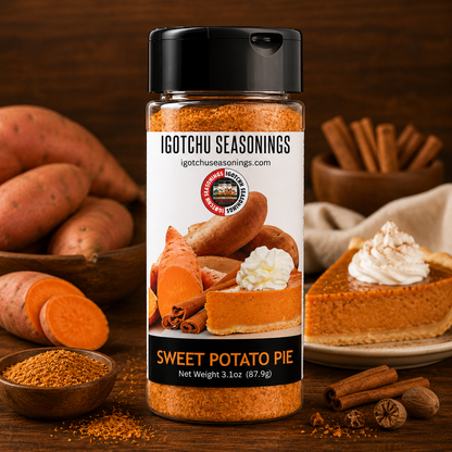Igotchu Sweet Potato Seasoning jar with colorful label, showcasing vibrant spice blend for flavorful cooking and seasoning.