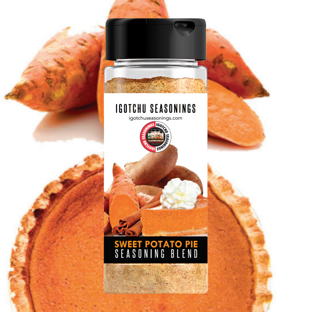 Igotchu Sweet Potato seasoning in a jar, natural spice blend for enhancing sweet potato dishes, part of Igotchu Seasonings collection.