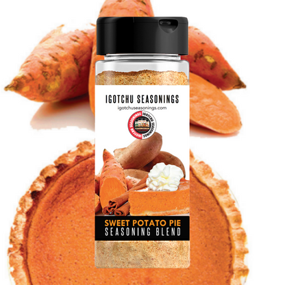 Igotchu Sweet Potato seasoning in a jar, natural spice blend for enhancing sweet potato dishes, part of Igotchu Seasonings collection.