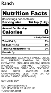 Igotchu Ranch seasoning label showing nutritional facts and ingredients on a white background.