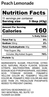 Igotchu Peach Lemonade seasoning label showing nutrition facts and branding on a product package.