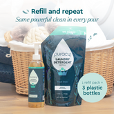 Puracy concentrated sulfate-free laundry detergent bottle with label, designed for eco-friendly, gentle laundry cleaning.