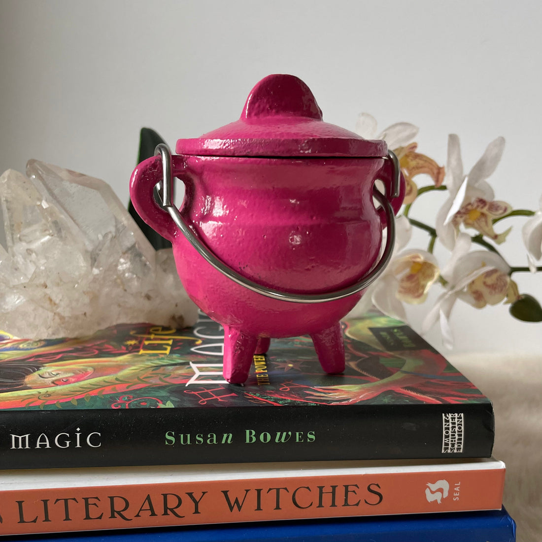 Evermore Everlasting cast iron cauldron with lid, rustic black cooking pot for brewing or outdoor use.