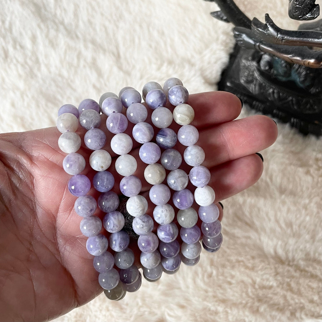 Lavender Jade stretch bracelet from Evermore Everlasting with smooth, rounded beads on elastic cord, stylish jewelry accessory.