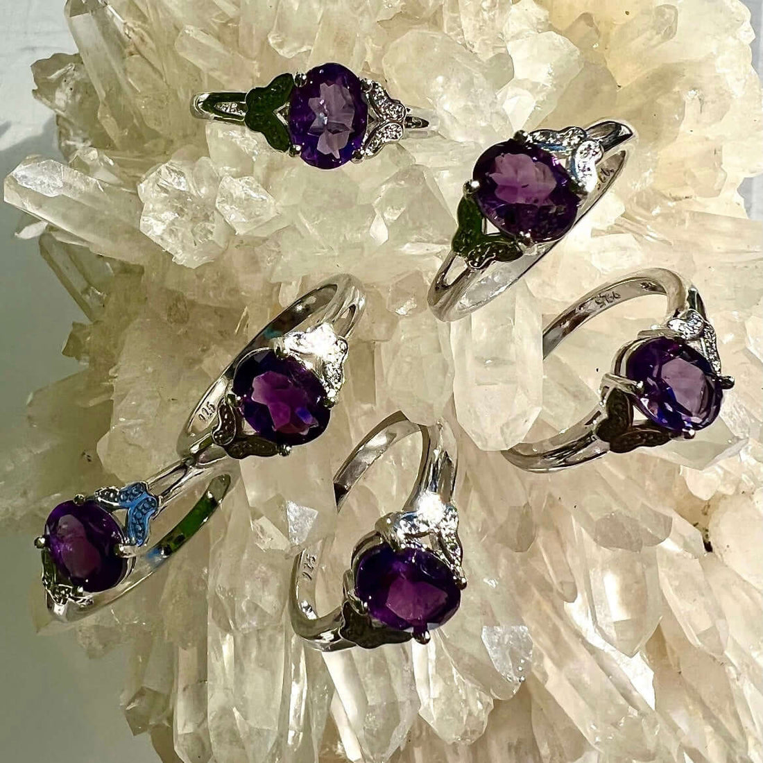 Evermore Everlasting amethyst ring with a purple gemstone set in a sleek silver band.