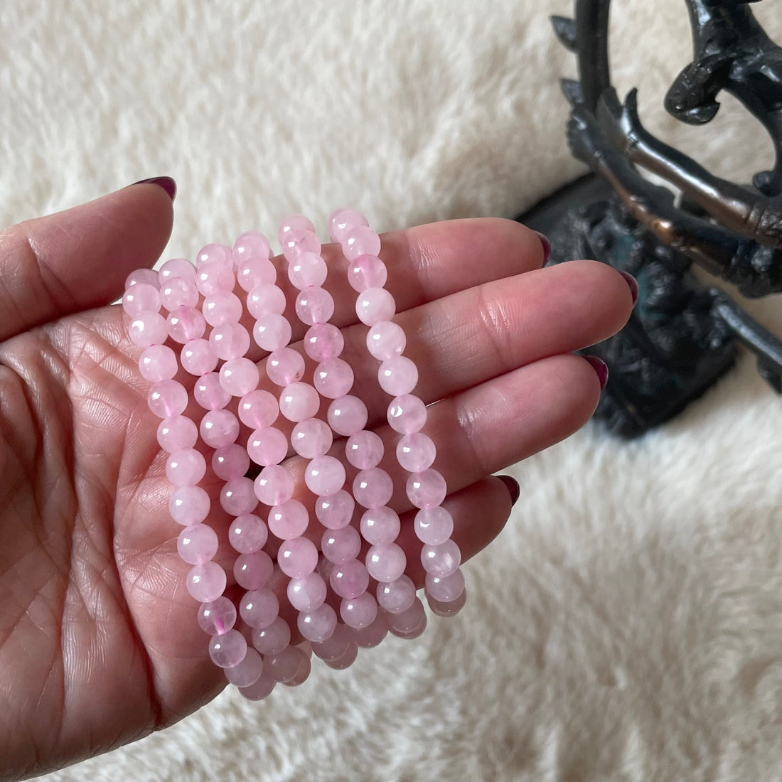 Evermore Everlasting rose quartz stretch bracelet with smooth pink gemstone beads on an elastic band