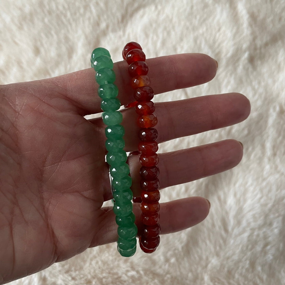 Faceted rondelle beaded bracelet by Evermore Everlasting featuring shimmering gemstone beads and a stylish, handcrafted design.