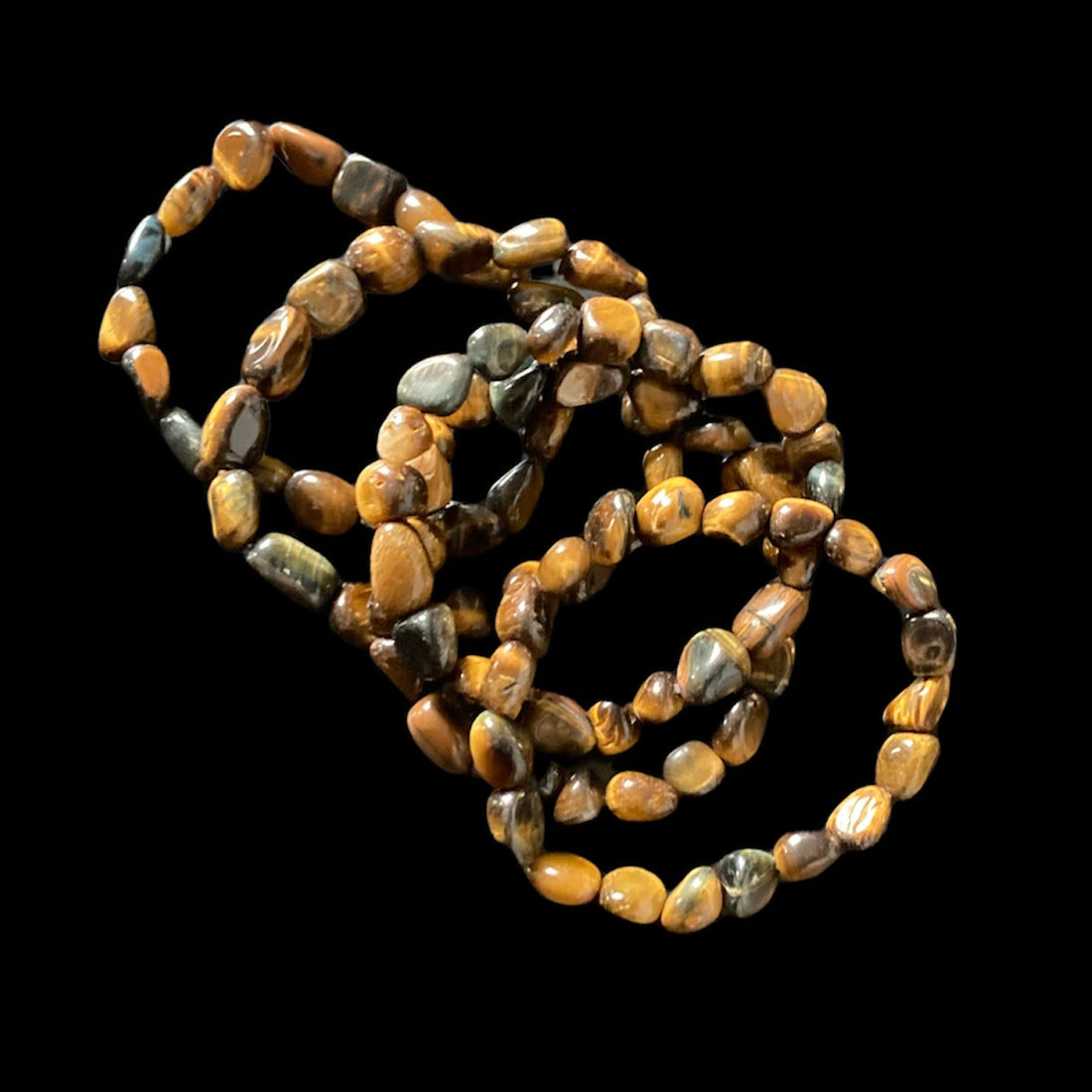Evermore Everlasting Tiger’s Eye stretch bracelet with polished round beads on an elastic band, showcasing warm brown and gold tones.