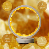 Citrine lamp of manifestation night light by Conscious Items, glowing with warm amber light for positive energy and abundance.