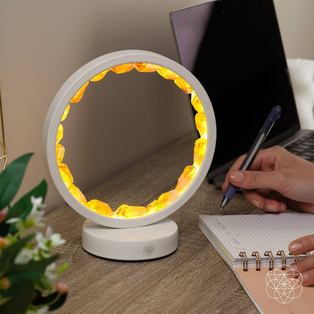 Citrine lamp night light from Conscious Items, featuring a polished citrine stone for manifestation and positive energy.