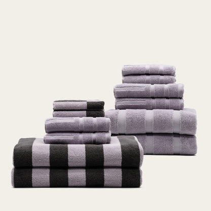 Set of four Italic Shadmoor Australian Cotton Bath Towels arranged in a family setup, showcasing soft, plush texture.