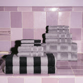 Set of Shadmoor Australian Cotton Bath Towels in Lilac and Capri by Italic, displayed together on a clean bathroom setting.