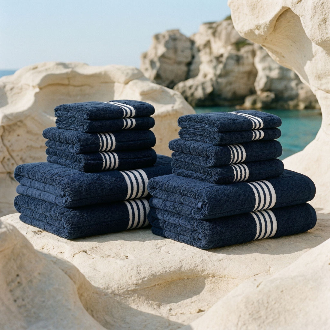 Family using soft Nautilus Australian Cotton Towels from Italic in a bathroom setting, showcasing plush, absorbent bath towels.