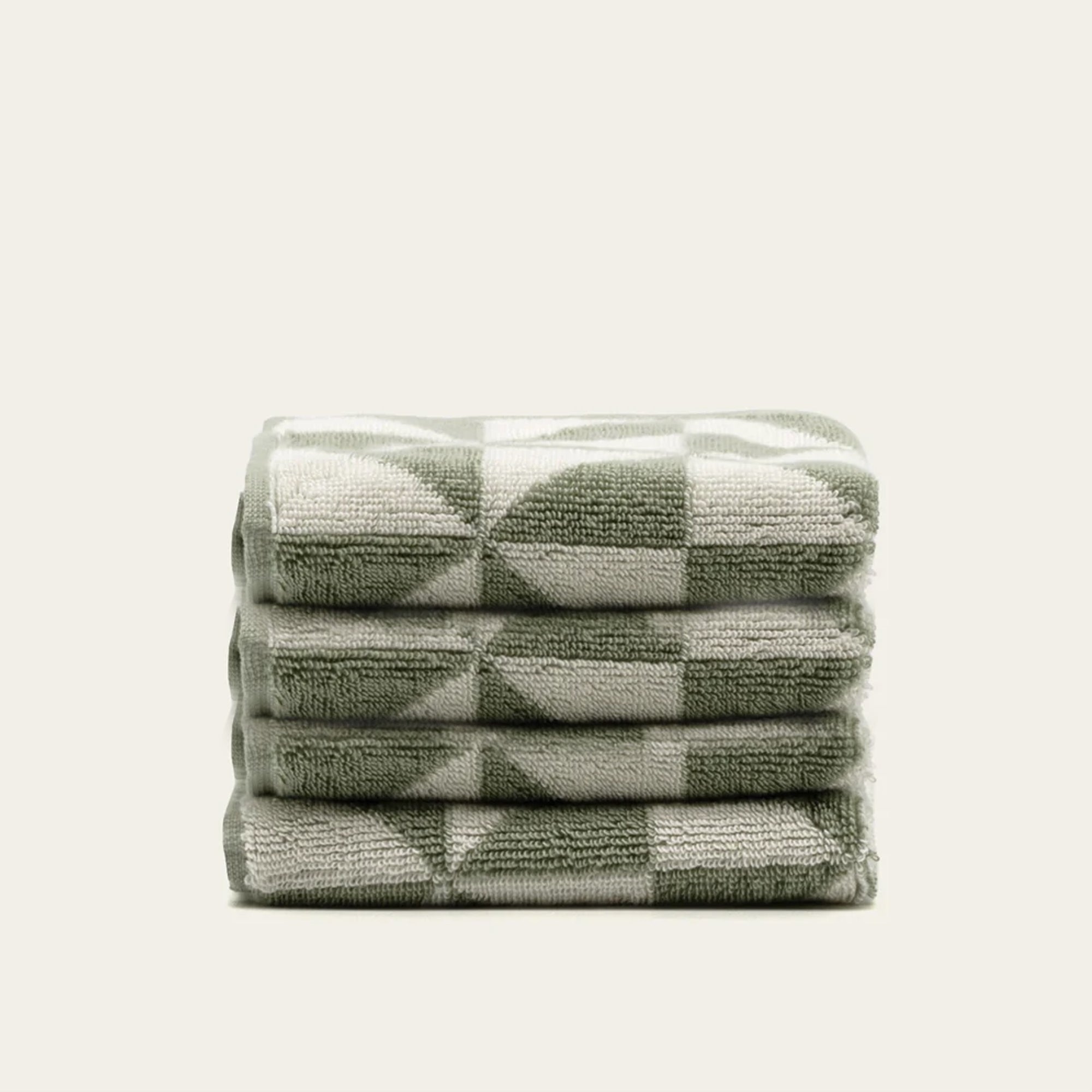 Set of four Umbra Australian Cotton bath washcloths in sage green, soft and absorbent for home bath use by Italic.