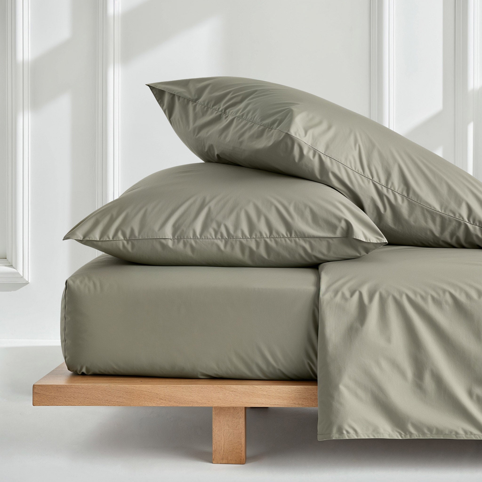 Luxury Australian sateen pillowcase set from Italic, soft smooth bed pillowcases in a sleek home bedding arrangement.