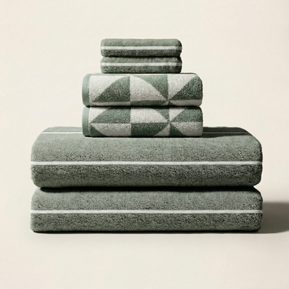 Set of Deia Australian cotton towels from Italic, soft and plush, displayed in a neutral color for home bed or bath use.
